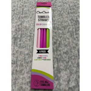 CharCharms Color Changing Tumbler Straws 6 Pack Fits 40oz Reusable BPA Free Pink